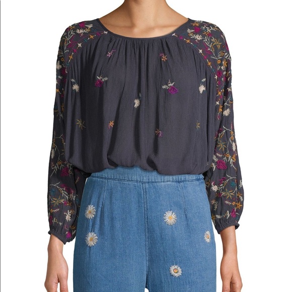 Free People Tops - Free People Embroidered Long-Sleeve Blouse